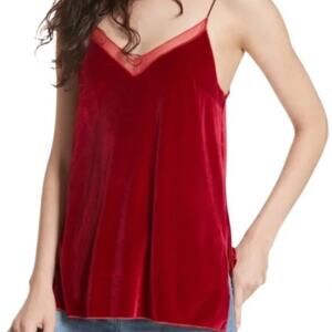 Intimately Free People NEW Red Velvet Camisole Womens Small Sheer Trim Cami Top